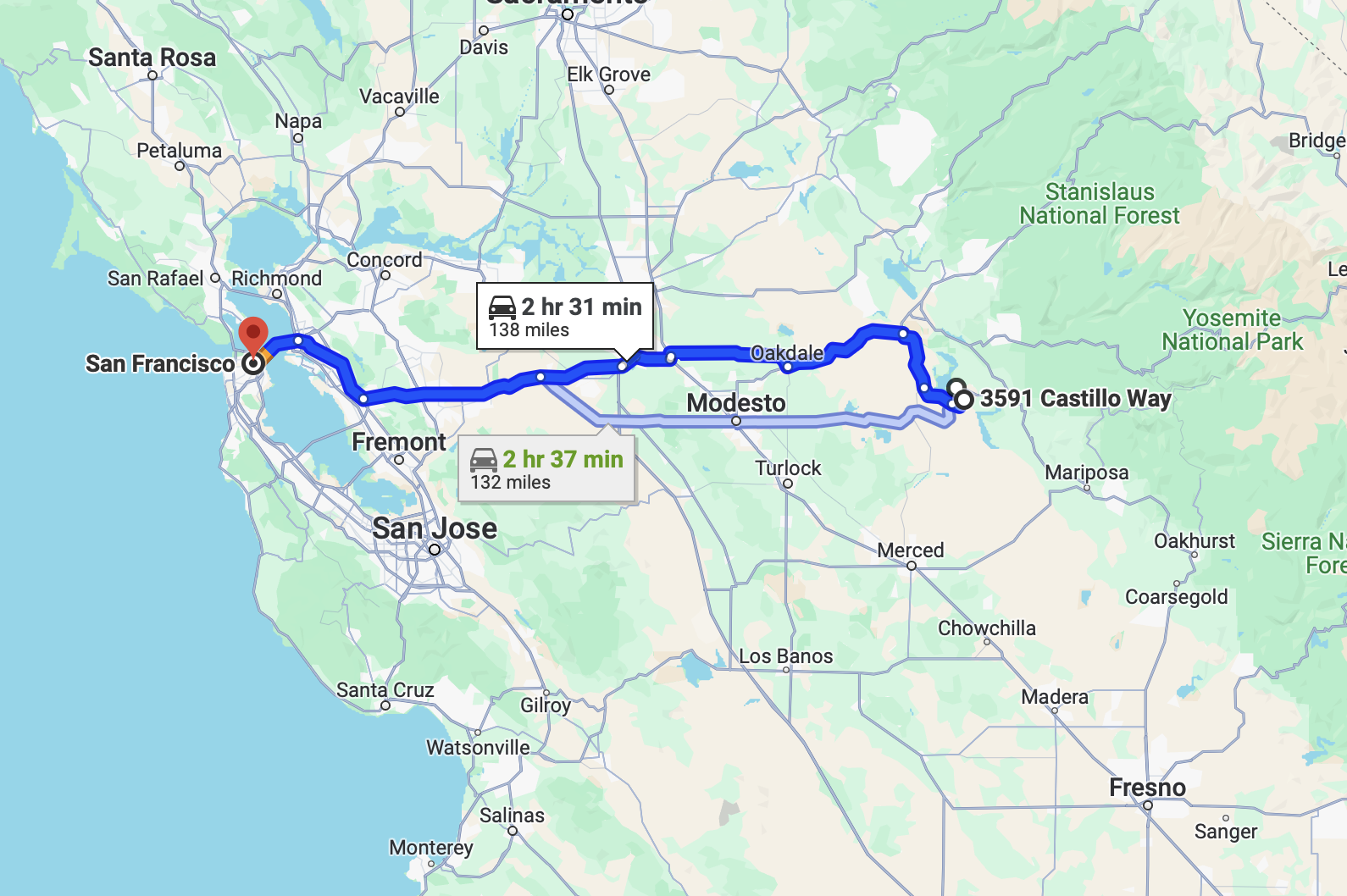 San Francisco, Sacramento, Monterrey... only 2.5 hours